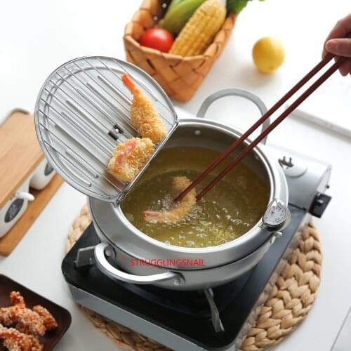 Japanese Style Deep Frying Pot Thermometre Tempura Fryer Pan Temperature Control Fried Chicken Pot Cooking Tools Kitchen Utensil