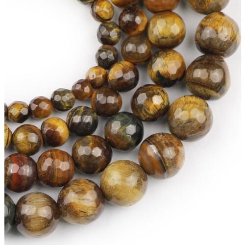 YHBZRET Natural Stone Faceted Brown Tiger Eye Round Spacer Loose Beads For Jewelry Making 6/8/10/12mm DIY Bracelet Accessories