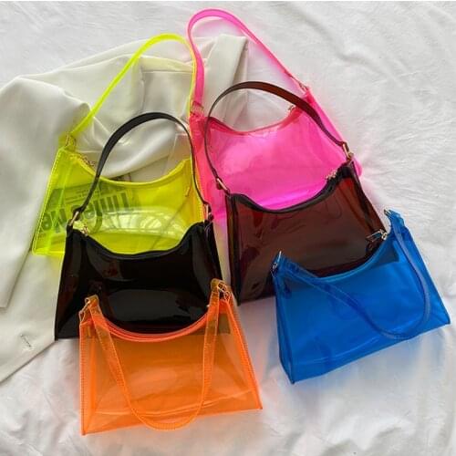 Bags for Women 2021 Summer PVC Transparent Trend Shoulder Bag Fashion Texture Pure Color Zipper Handbags Luxury Designer