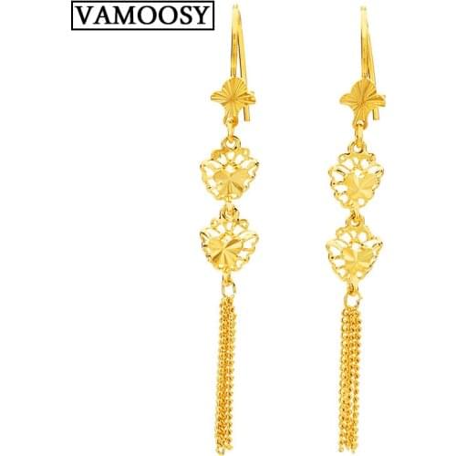Vintage Natural 24K Gold Drop Earrings Retro Gold Long Ear Jewelry Dangle Earrings for Women 2018 New Fashion Wedding Jewelry