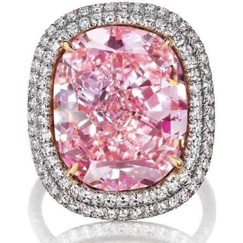 Female Finger Rings Luxury Big Pink Stone Wedding Ring Sparking AAA+ Zircon Silver Plated Rings for Women Party Jewelry