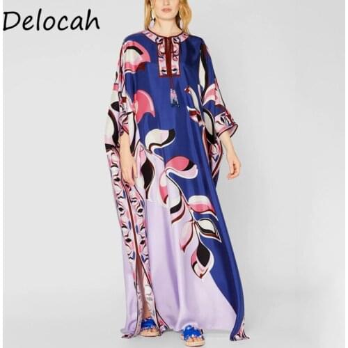 Delocah Women Summer Fashion Runway Beach Holiday Boho Robe Maxi Dress Batwing Sleeve Elegant Real Silk Long Dresses Vestidos