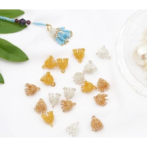 1pc 13X10mm Copper Silver Gold Tassel Flower Bead Caps End Caps For Jewelry Making Needlework Spacer Beads DIY Earrings Charm