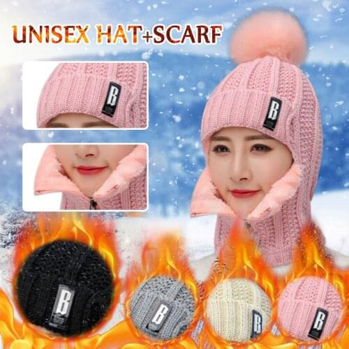 1PC Womens Earmuffs Add Flocking Thermal Cycling Warm Winter Hat Knitting Scarf Hat Sombrero de dama дамская шляпа