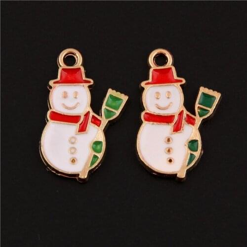10pcs Gold Tone Enamel Christmas Snowman Charm Pendant DIY Necklace Bracelet Bangle Findings 13x21mm A3087