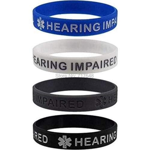100pcs Hearing IMPAIRED Medical Alert ID wristband silicone bracelets free shipping by epacket A