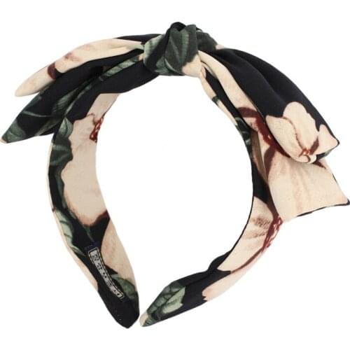 12pcs New Fashion Korean Floral Print Linen Fabric Hairbands Big Bow Headbands Women Hair Accessories