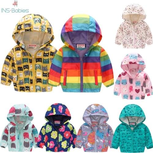 2020 New Children Spring Jacket for Girls windbreaker for boys Cute OutWear Clothes Kids Autumn Thin Hooded Zipper Shirt