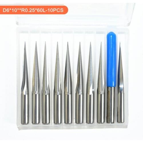 6mm*R0.25*60L-10pcs,Freeshipping CNC tungsten carbide End Mill,woodworking router bit,taper ball nose milling cutter,relief tool
