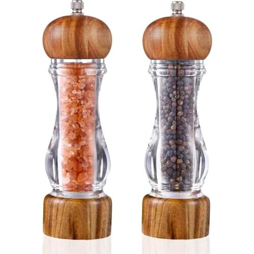 Acrylic Clear Salt and Pepper Grinder Set, Adjustable Coarseness Black Pepper Grinder Kit of 2 (7 Inch)