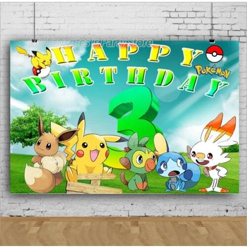 Anime Pikachu Birthday Party Backdrop Pokemon Cartoon Figure Printed Wall Backdrop Photography Photo Background Girl Boy Gift
