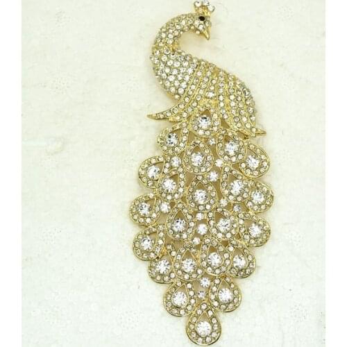 Wedding Party brooch Clear Rhinestone Huge big peacock Pin brooches C762 A2