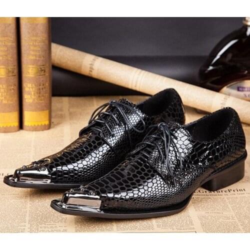 Christia Bella New Male Classical Large Size Oxfords Shoes Snake Skin Pattern Genuine Leather Mens Party Business Brogue Shoes