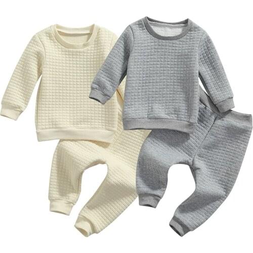 1-5 Years Kids Autumn Tracksuit Clothes Set 2pcs Solid Color Long Sleeves T-Shirt Elastic Waist Pant for Little Girls Boys Child
