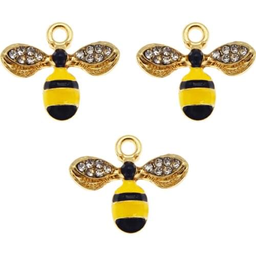 Julie Wang Enamel Bee Charms With Rhinestone Animal Pendants Yellow For Necklace Earrings Jewelry Craft DIY Accessory