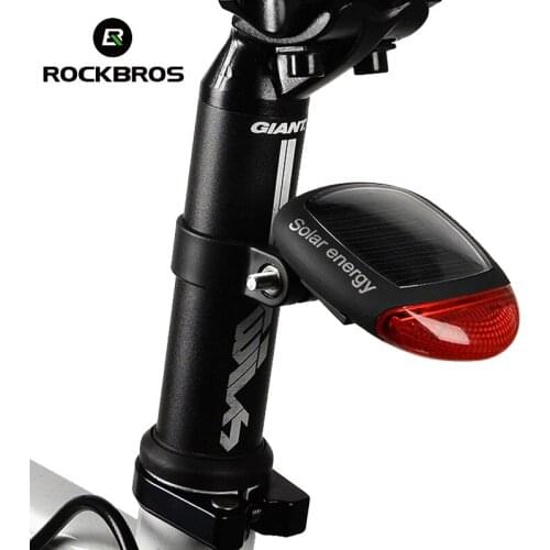 ROCKBROS Bicycle Light Mini Rear Light LED Red Warning Safety Bike Taillight Solar Charging Light USB 2 Modes Bike Back Light