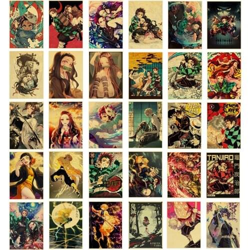 Japanese anime canvas painting demon killer retro posters and prints print art mural pictures childrens room home wall decor