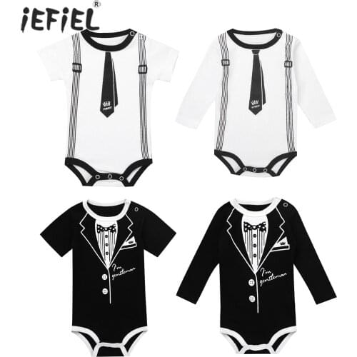 0-12M Newborn Baby Clothing Summer Gentleman Rompers Infnat Boys Cotton Tie Print Short/Long Sleeve Jumpsuit Bebe Bodysuit