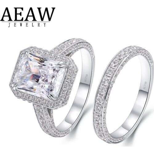 14k White Gold DF Color VVS1 Radiant Cut 5.0carart 9*11mm Moissanite Engagment Halo Ring Set for Women side stone Moissanite