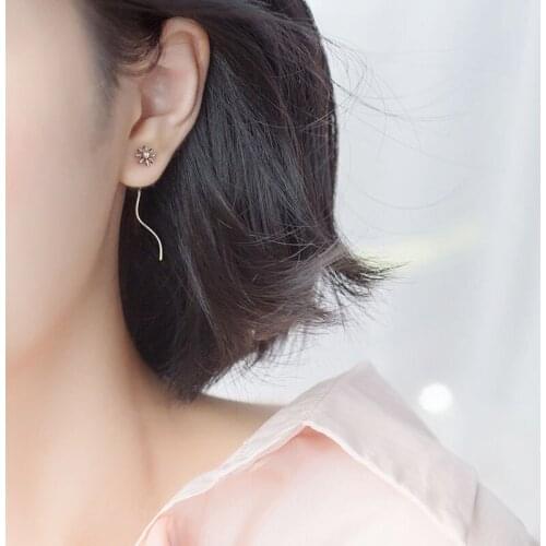 Korean Fashion Earrings for Women Long Flowers Retro Hollow Sun Flower Ear Line Earrings Jewelry Accessories Kolczyki