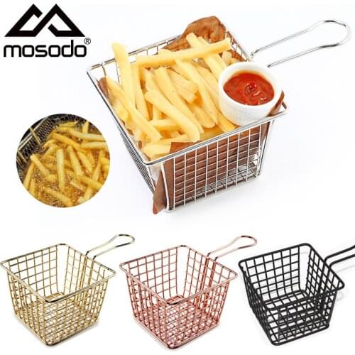 Mosodo Deep Fry Basket Stainless Steel Square Fryer Basket Chip French Fries Mesh Container Net Strainer Kitchen Cooking Tools
