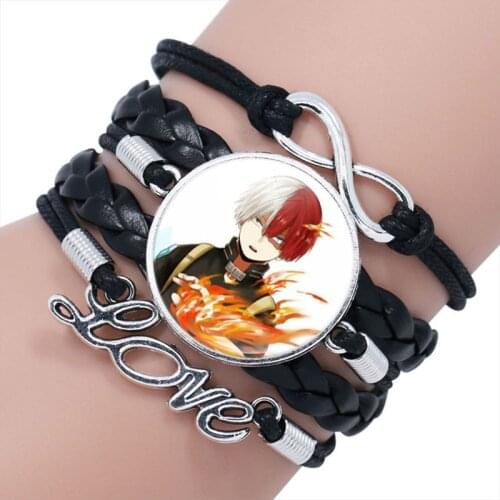 Anime Boku No Hero Academia Leather Bracelet My Hero Academia Glass Cabochon Multilayer Weave Bracelets & Bangles Wristband