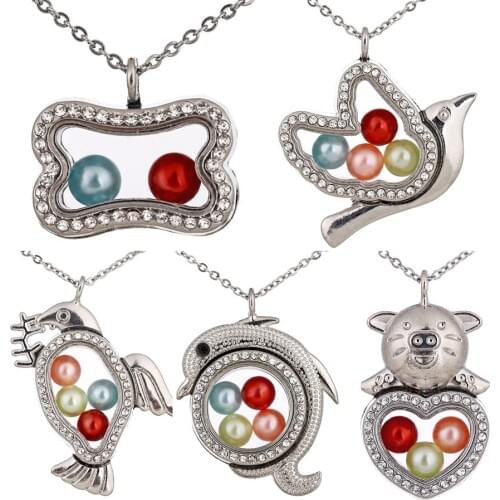 More Style Diameter 8mm Beads Locket Geometry Pearl Cage Floating Pendant Rhinestone Living Glass Necklace