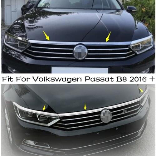 Lapetus Front Hoods Bonnet Strip + Head Lights Lamp Eyelid Strip Cover Trim For Volkswagen Passat B8 2016 - 2018 Exterior Parts