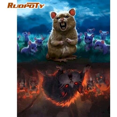 RUOPOTY Oil Painting By Numbers Kits For Adults 40x50cm Framed Mouse Animals Color On Canvas Wall Decoration Artcraft Home Arts
