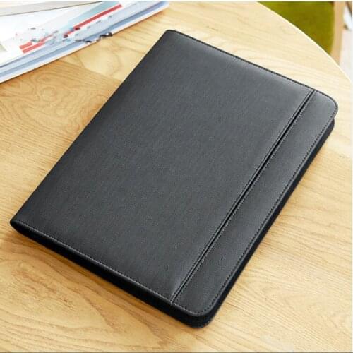 Multifuctional zipper business leather file folder A4 document bag organizer padfolio briefcase with ipad iphone stand 1105A
