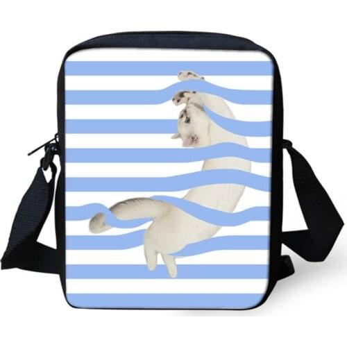 Fashion Blue Stripes Cat Printing Messenger Bags For Women Girls Shoulder Bag Travel Hangbags Mini Crossbody Bags Bolsa Feminina
