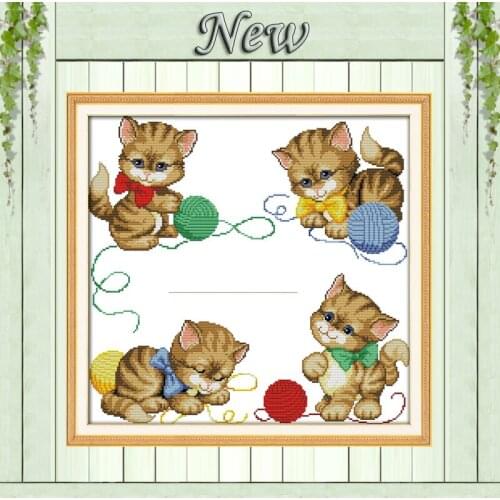 Four Lovely Cats The kittens friendship Counted print on canvas DMC 14CT 11CT NKF Cross Stitch Needlework kits Embroidering Set