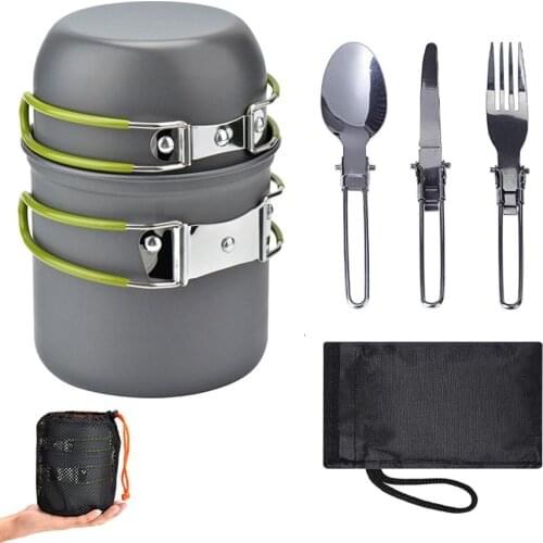 Cooking Pots Set Outdoor Tableware Camping Hiking Travel Utensils Picnic Cookware Set Folding Spoon Fork Knife Bowl Pot Pan