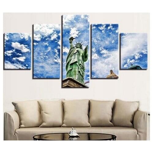Canvas Wall Art Pictures Home Decor Living Room HD Prints Poster 5 Piece Statue Of Liberty Under The Blue Sky Painting Framework