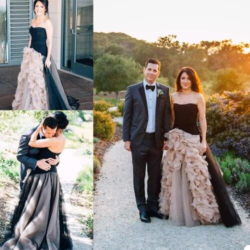 2021 New Country A Line Wedding Dresses 3D Flower Ruffles Sexy Strapless Boho Wedding Bridal Gownss robes de mariée