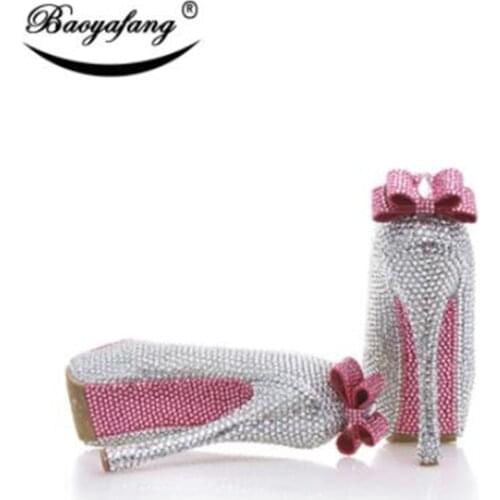 BaoYaFang New Arrival Sea Blue crystal Women Wedding shoes Woman 12cm high heel platform shoes brand shoes woman ladies shoes