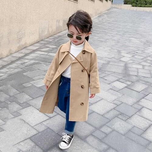 2-6Y Trench Coats for Girls Outerwear 2021 Spring Kids Khaki Windbreaker Girls Clothes Toddler Long Sleeve Tops Children Jackets