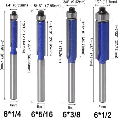 Professional class 6 mm handle wood trimming cutter woodworking milling cutter trimming machine cutter head 1 / 4 shank alloy tr
