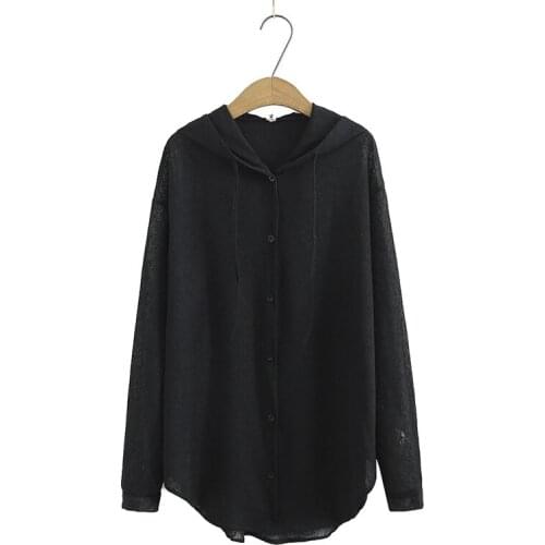 Plus Size 2XL-5XL Womens Drop Shoulder Cotton&Linen Sun-protection Cardigan Hooded Spring Summer Thin Outerwear