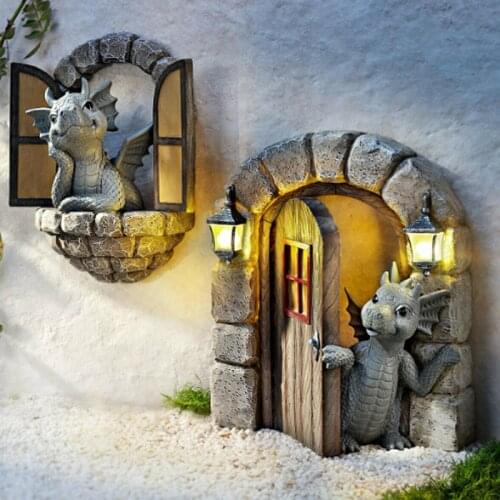 Garden Statue Dragon Resin Statue Climb Window Door Ornament Dinosaur Shape Sculpture Yard Garden Decoration Home Decor Figurine