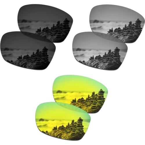 SmartVLT 3 Pairs Polarized Sunglasses Replacement Lenses for Oakley Jupiter Squared Stealth Black & Silver Titanium & 24K Gold
