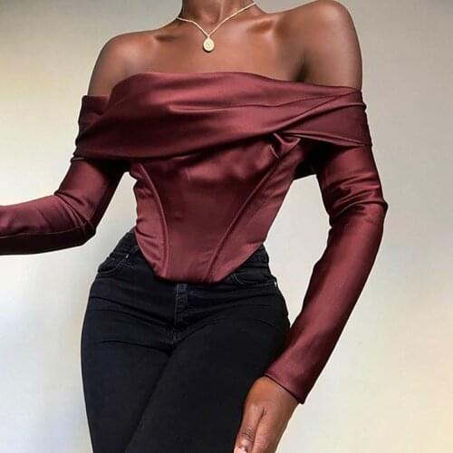 OMILKA Off the Shoulder Bustier Tops 2020 Autumn Women Long Sleeve Slash Neck Backless Club Party Elegant Corset Blouses