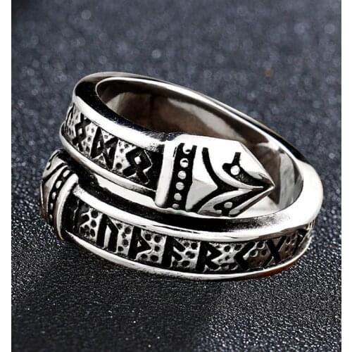 Stainless Steel Vintage Norse Viking-Rune Dragon Ring Elder Futhark Snake Rings For Men Punk Nordic Amulet Jewelry Christmas Gif