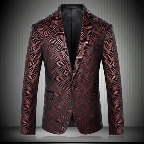 Quality 2020 Slim High Fit Stripe Men Stage Costumes For Singers Prom Wine Red Blazers Male Suit Jacket 8682