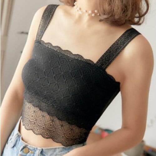 Womens Lace Sexy Vest Tanks Casual Sleeveless Solid Color V-neck Chest Transparent Lace Small Camisole Womens Intimates