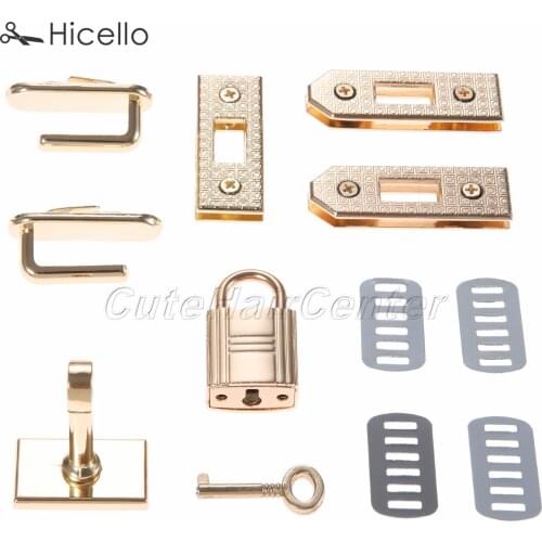 1set/7pcs Bag Buckle Metal Lock Button Gold Silver Black Bronze DIY Craft Handmade Handbag Purse Luggage Hardware Hicello