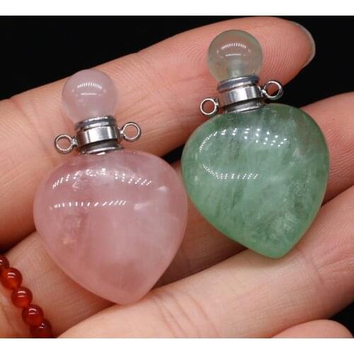 1pcs Natural Stone Crystal Rose Quartzs Green Aventurine Perfume Bottle Elegant Women Essential Oil Vial Jewelry Size 24x36mm