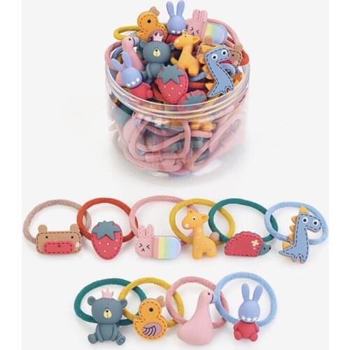 20/24/30pcs/Bag Girls Hair Ties Assorted Animal Candy Fruit Elastic Hair Bands Kids Toddlers Small Ponytail Holder Headdress