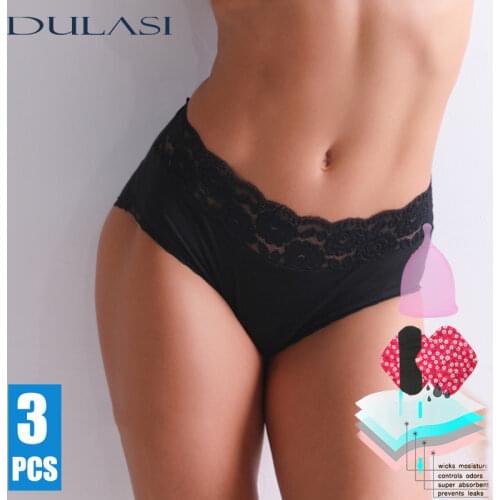 4-Layer Sealed Menstrual Panties Sexy Waterproof Briefs Lace Underpants Women Underwear Incontinence Undies Moon Pants DULASI