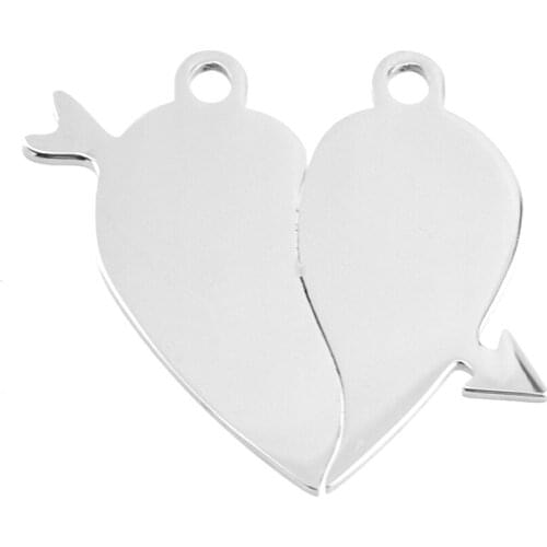 Cupids arrow Heart Charms for Lovers' heart blank pendant diy print tags mirror polish stainless steel jewelry whosale 1pcs
